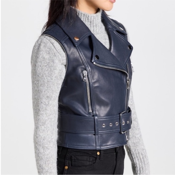 Veronica Beard Jylan Leather Moto Jacket Size 4/Small - Dark blue/grey - Picture 9 of 11